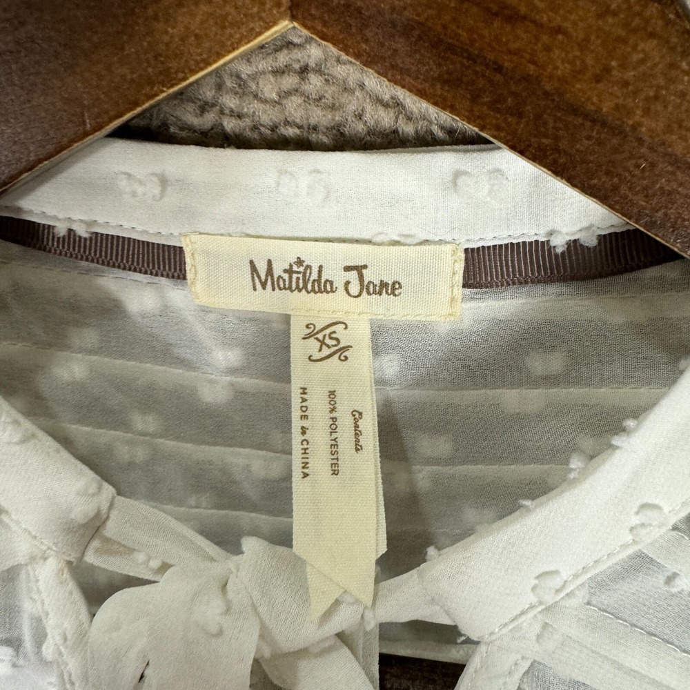 Matilda Jane Renae Top Womens XS‎ White Long Sleeve Swiss Dot Semi Sheer Blouse - Picture 5 of 11